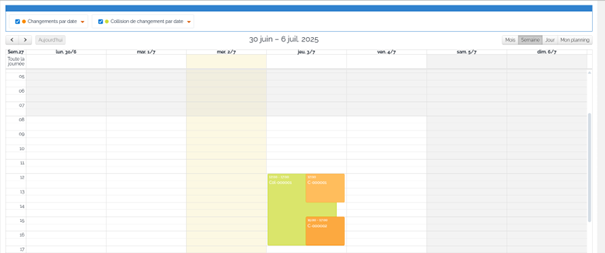 Vue Calendaire Collision L'affichage des changements et des collisions de changements sur un widget calendrier dans iTop permet une prise de décision plus rapide.