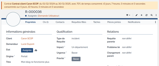 Le modèle de ticket de  changement contient des informations standardisés sur les des changements maîtrisé.